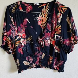 Patrons of Peace Blue Crop Tie Front Blouse